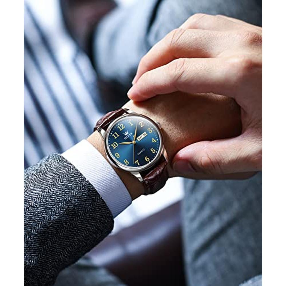 Watch Men: OLEVS Blue Face Mens Watches – Side View