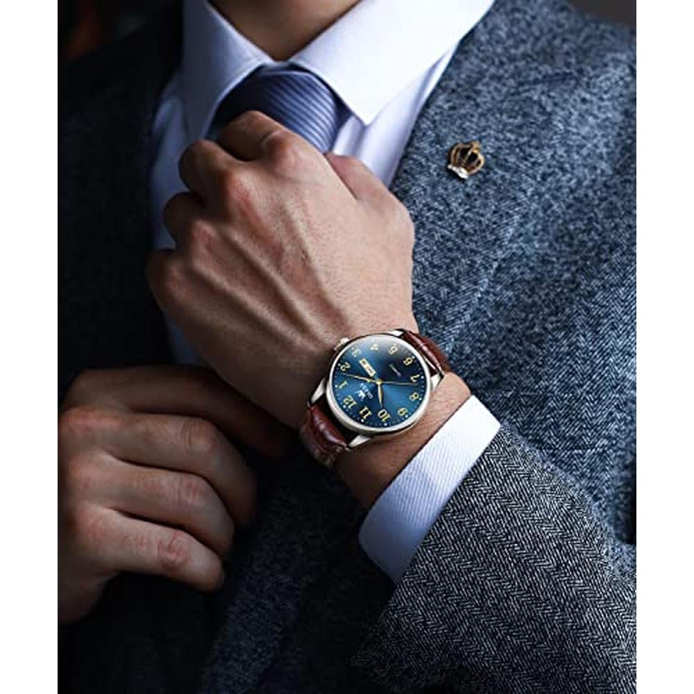 Watch Men: OLEVS Blue Face Mens Watches – Close-up Detail