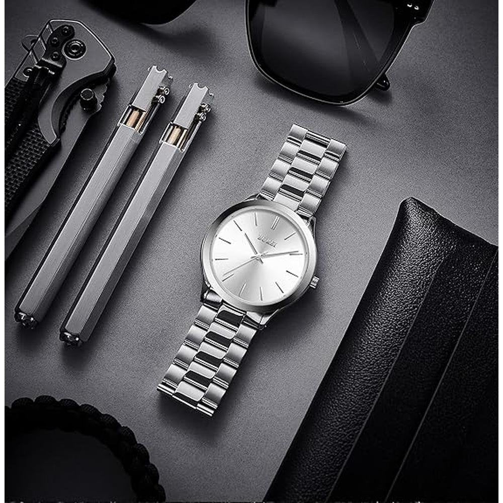 Men Watches: BUREI Fashion Business Analog Stainless Steel – Close-up Detail