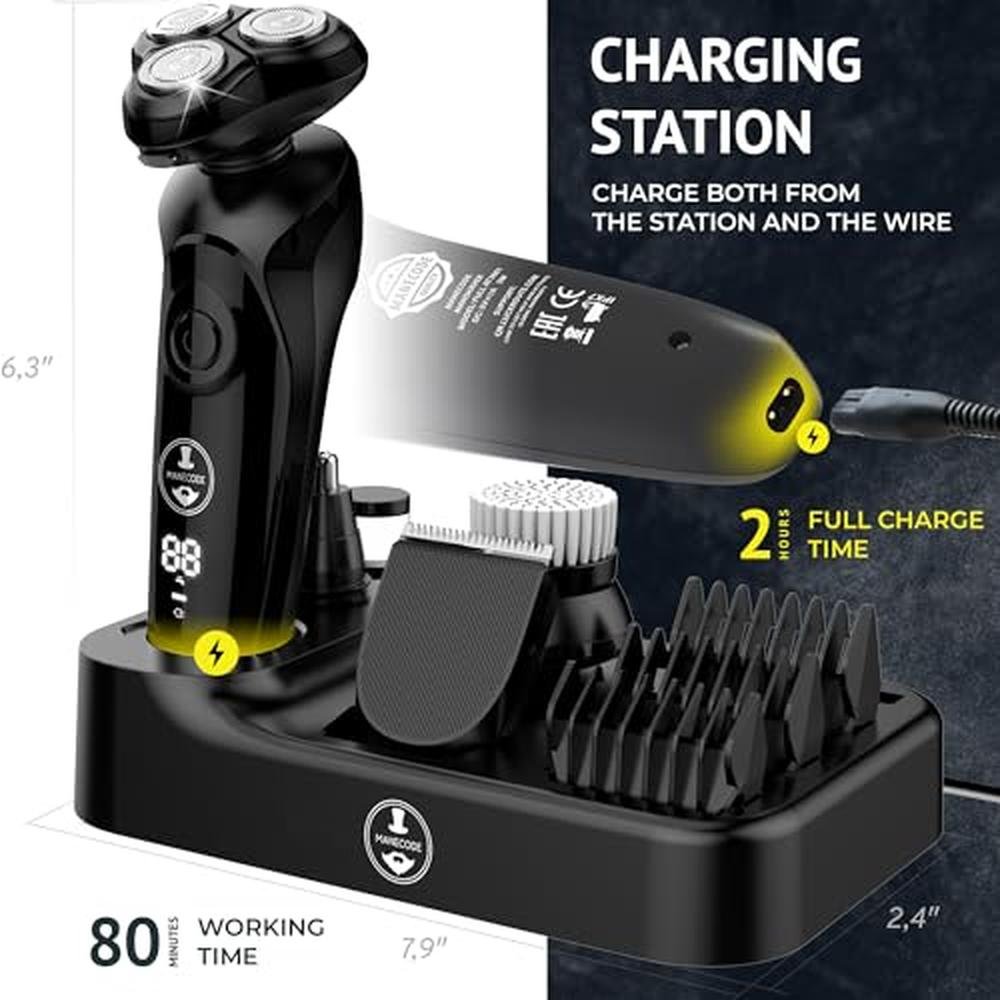 Electric Razor: Manecode Men's 7-in-1 Shaver with Floating – Close-up Detail