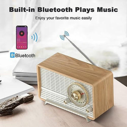 Radio YOWGUIF: YOWGUIF AM FM Radio Classic Retro Wood Table – Side View