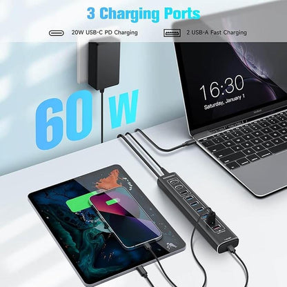 Rosonway 10-Port Powered USB 3.2/USB C Hub 60W with – In Use