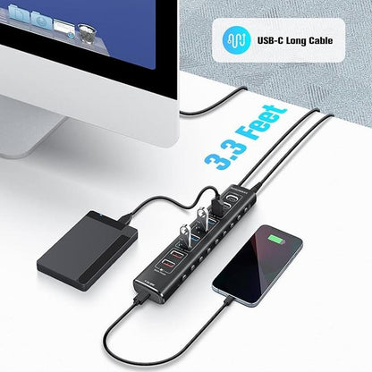 Rosonway 10-Port Powered USB 3.2/USB C Hub 60W with – Packaging