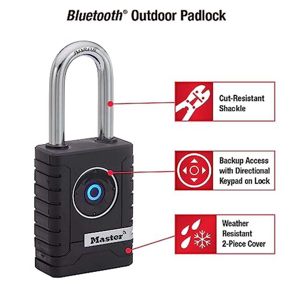 Master Lock: 4401LHEC Black Outdoor Bluetooth Smart Padlock – Side View