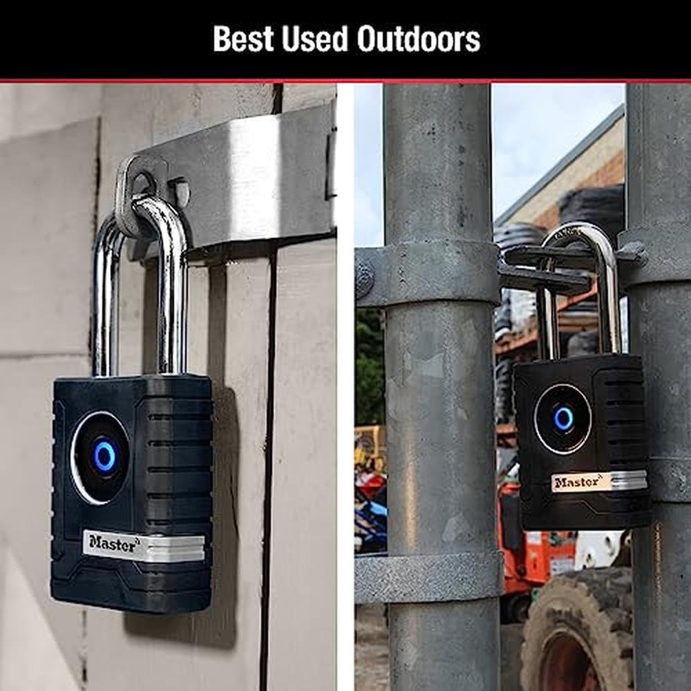 Master Lock: 4401LHEC Black Outdoor Bluetooth Smart Padlock – In Use