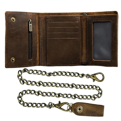 Men Leather Wallet: WBQMUNY Tri-fold Vintage Biker Cowhide – Front View