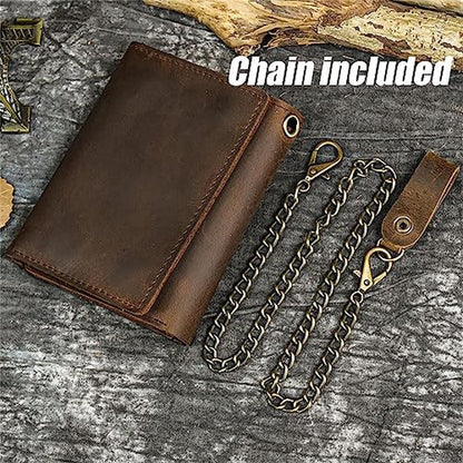 Men Leather Wallet: WBQMUNY Tri-fold Vintage Biker Cowhide – Side View