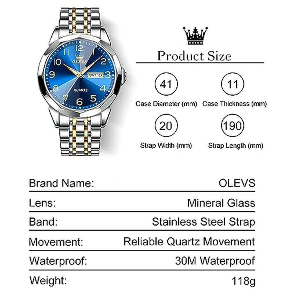 Watches Men: OLEVS Blue Large Face Arabic Numerals Analog – Packaging