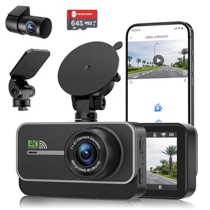 Dash Camera: 4K+1080P WiFi Dual Dash Camera for Car Front – Front View