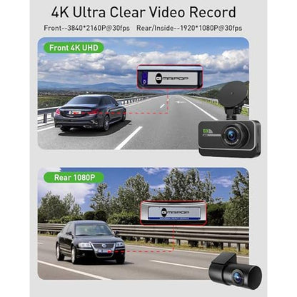 Dash Camera: 4K+1080P WiFi Dual Dash Camera for Car Front – Side View