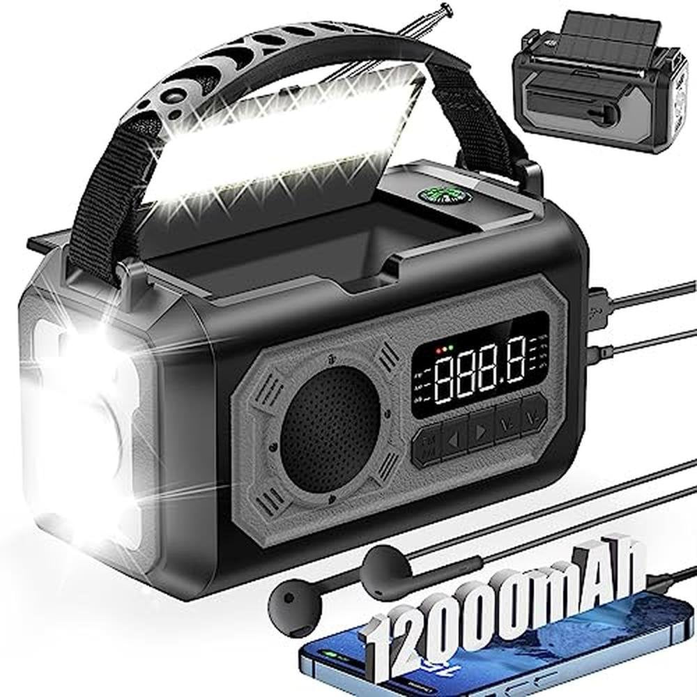 Solar Radio: 12000mAh Emergency Weather Radio Hand Crank – Front View