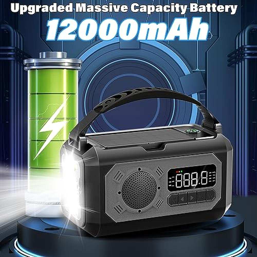 Solar Radio: 12000mAh Emergency Weather Radio Hand Crank – Close-up Detail