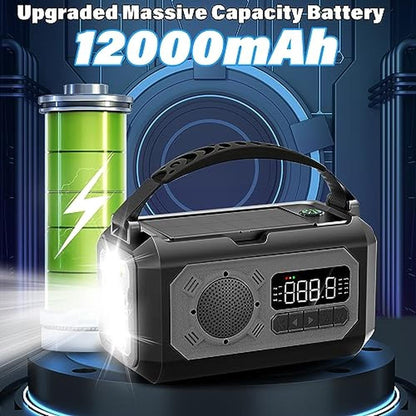 Solar Radio: 12000mAh Emergency Weather Radio Hand Crank – Close-up Detail