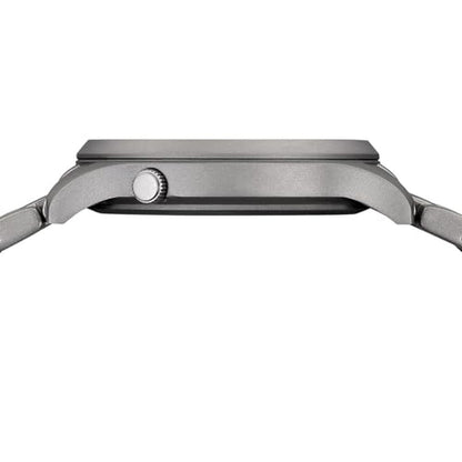 Watches Men: BERNY Titanium Japanese Sweep Second Quartz – Close-up Detail