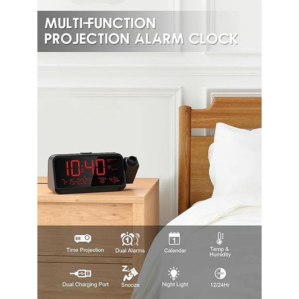 Projection Clock: ROCAM Digital Clock with 180 Projector on – Side View