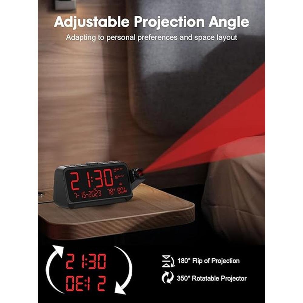 Projection Clock: ROCAM Digital Clock with 180 Projector on – In Use
