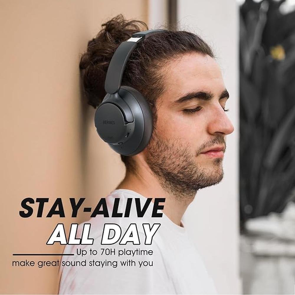 BERIBES Upgraded Hybrid Active Noise Cancelling Headphones – Side View
