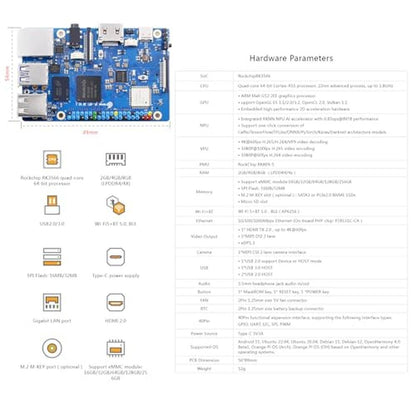 Orange Pi 3B 2G V2.1: RK3566 Quad Core 64-bit Single Board – Side View