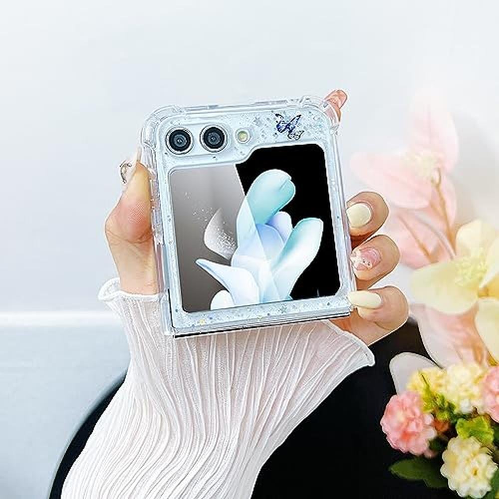 Galaxy Flip 5 Case: MUNDULEA Clear Butterfly Purple – Close-up Detail