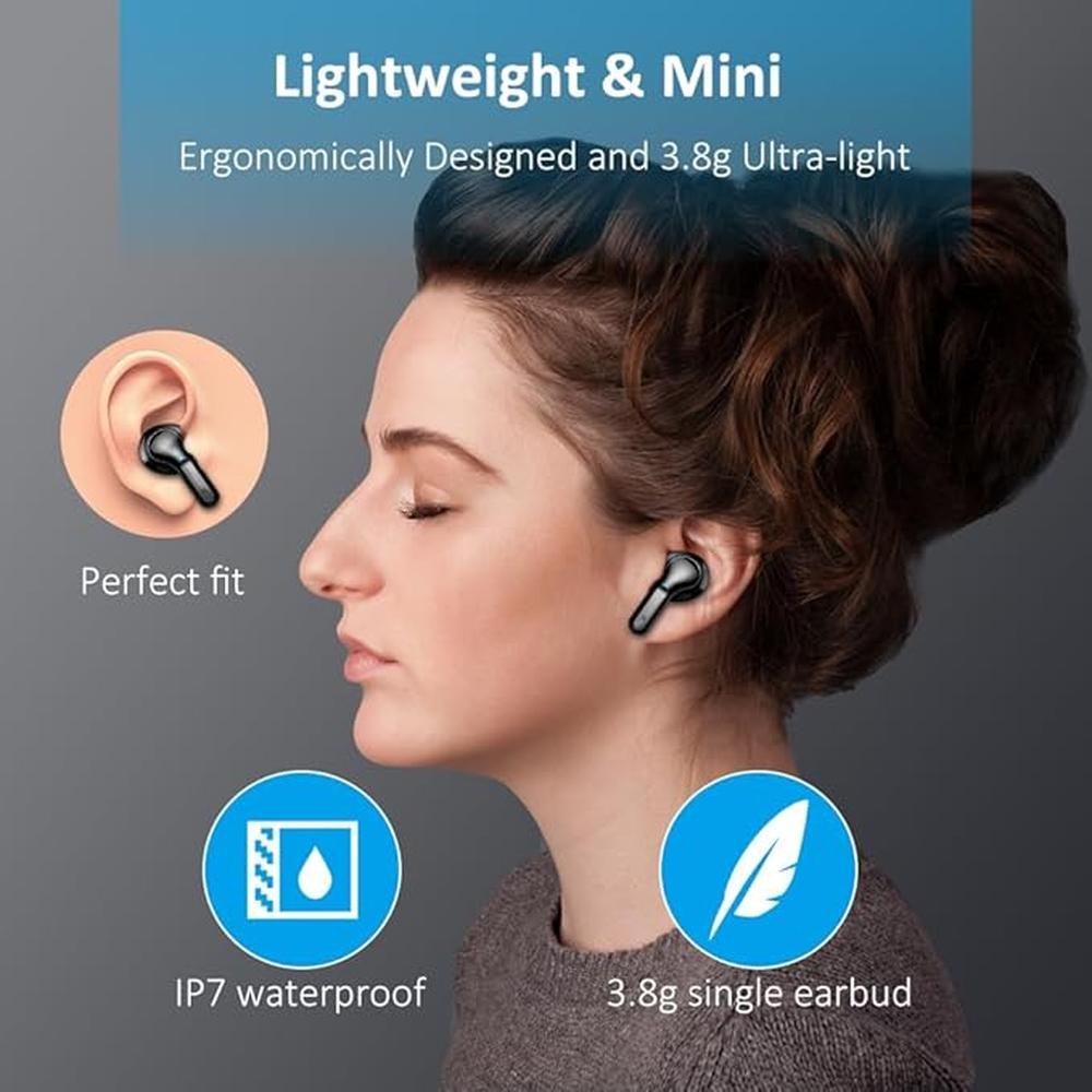 Wireless Earbud: Bluetooth Headphones 5.3 NEW 40H Ear Buds – Side View