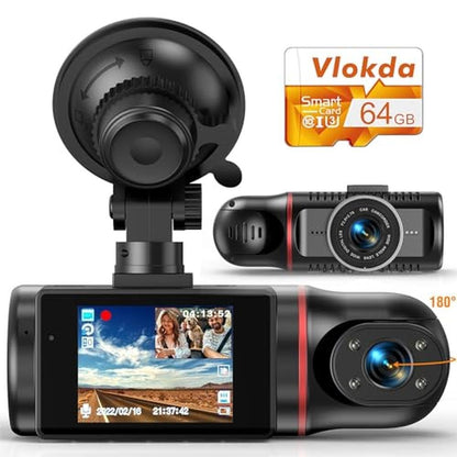 Dash Cam: Vlokda FHD Dual-Lens Dash Cam for Cars with 64GB – Front View