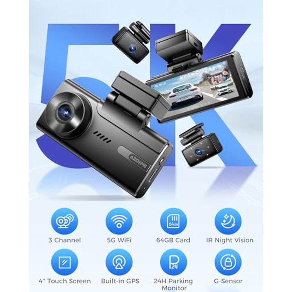 1080p AZDOME: AZDOME 5K 3 Channel Dash Cam M580 – Side View