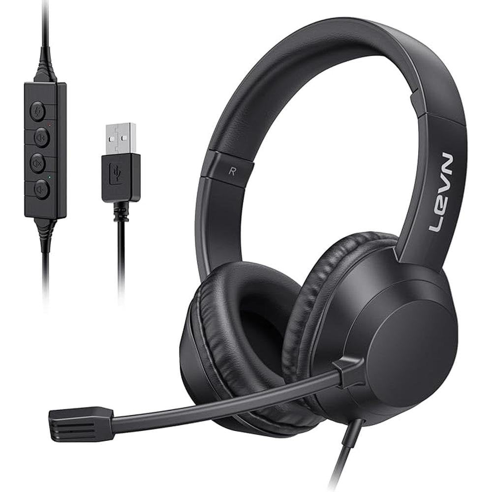 LEVN Headset with Mic: USB Headset with Microphone for PC – Front View