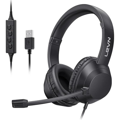 LEVN Headset with Mic: USB Headset with Microphone for PC – Front View