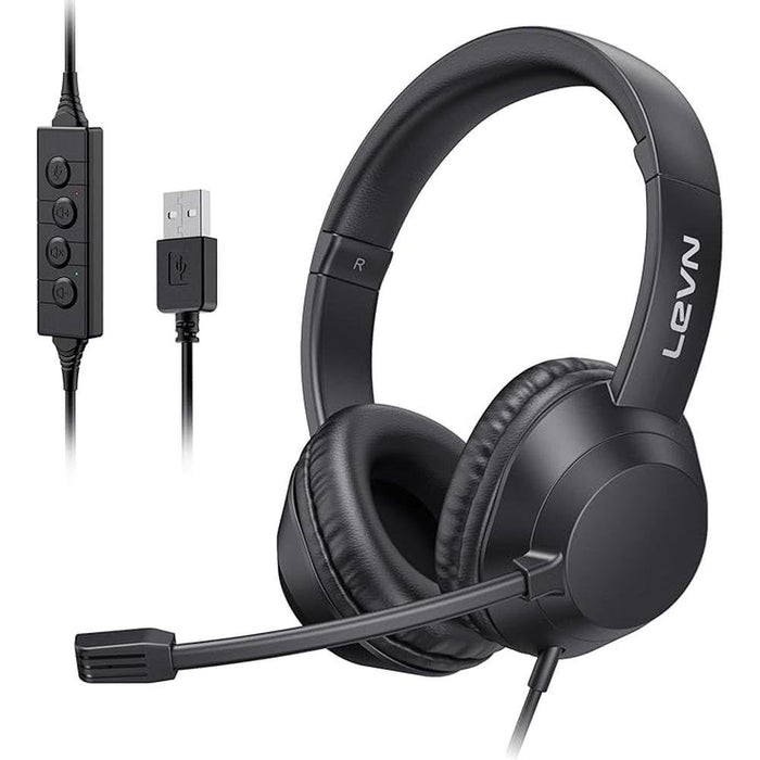 LEVN Headset with Mic: USB Headset with Microphone for PC – Front View