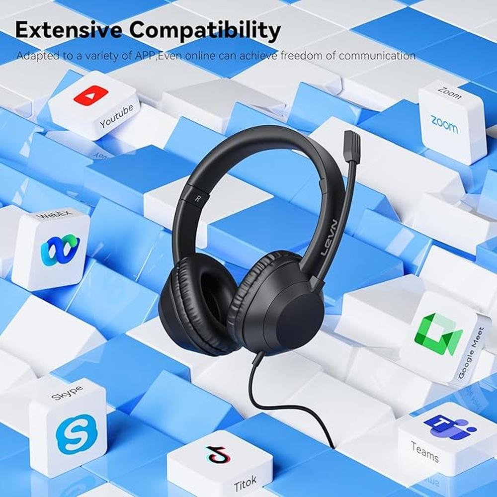 LEVN Headset with Mic: USB Headset with Microphone for PC – Close-up Detail