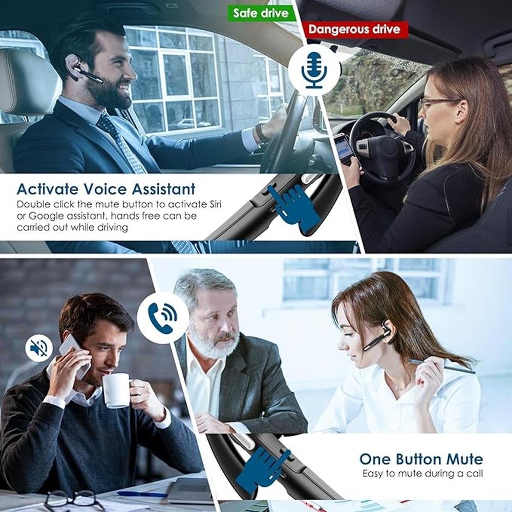 Bluetooth Headset: Wireless Bluetooth Earpiece V5.0 – Side View