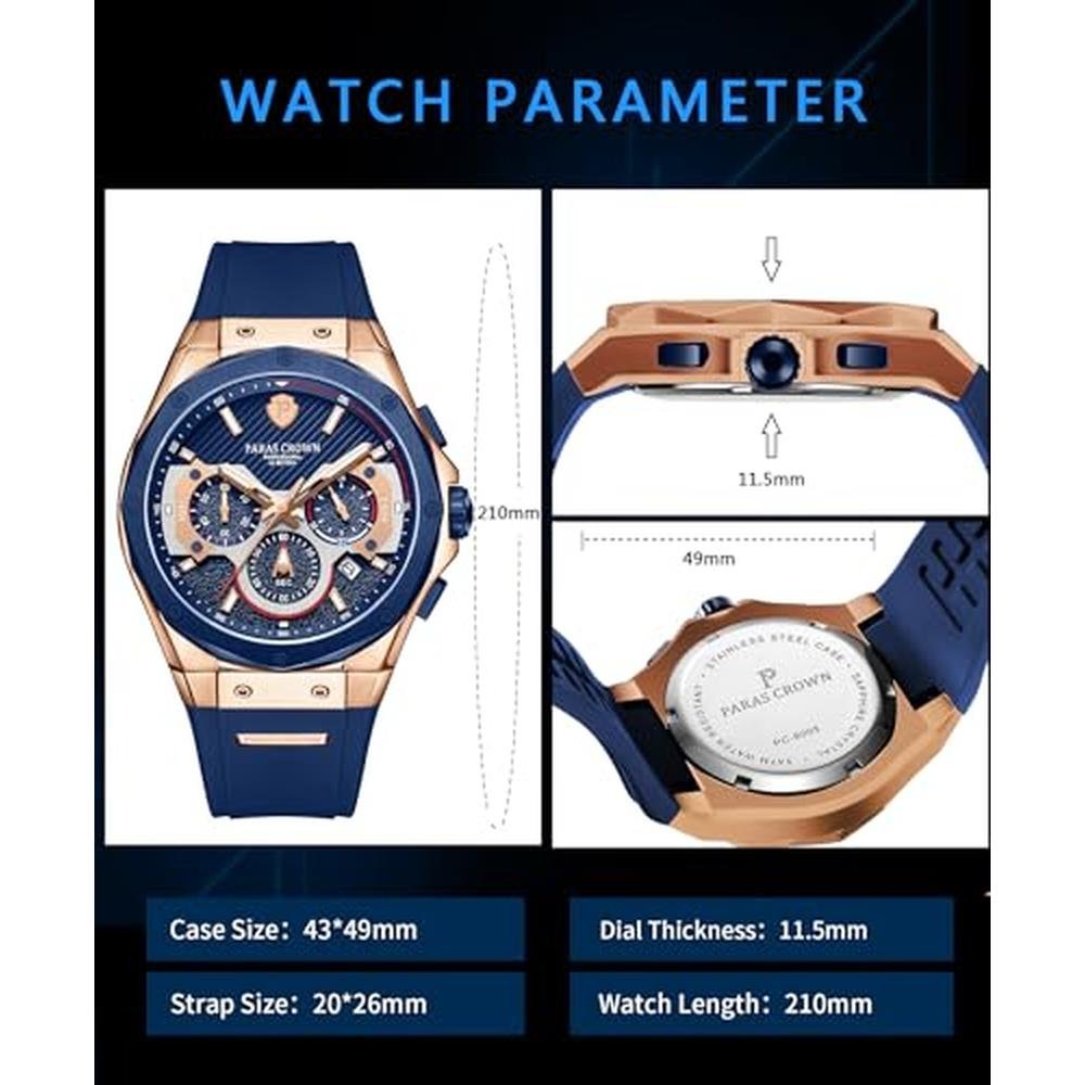 Paras Crown Watches for Men Luxury Japanese Quartz Movement – Close-up Detail
