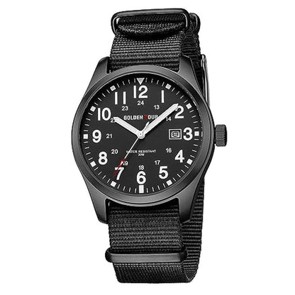 Golden Hour: GOLDEN HOUR Men's Nylon Slip-Thru Strap Watch – Front View