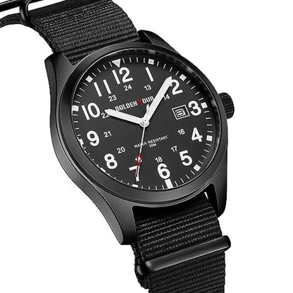 Golden Hour: GOLDEN HOUR Men's Nylon Slip-Thru Strap Watch – Side View