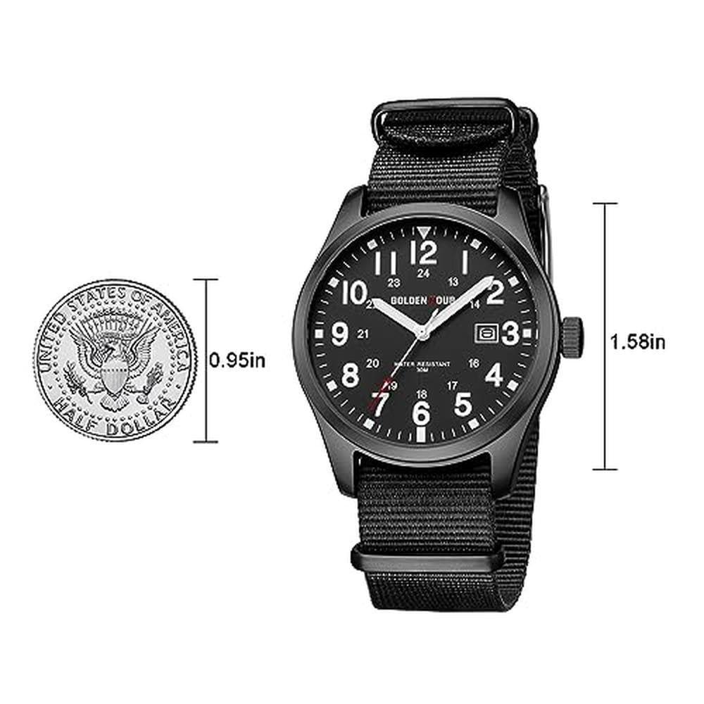 Golden Hour: GOLDEN HOUR Men's Nylon Slip-Thru Strap Watch – Close-up Detail