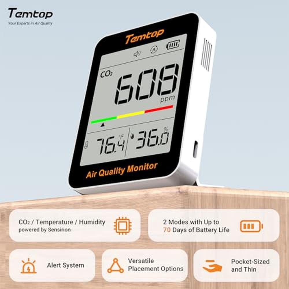 Temtop CO2 Monitor Indoor air Quality Monitor Portable CO2 – Side View