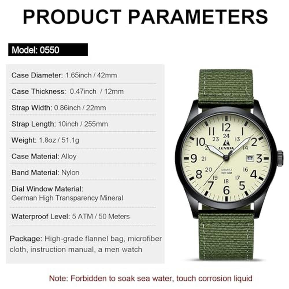 LN LENQIN Mens Watches: Unisex Military Sport Watch with – Packaging