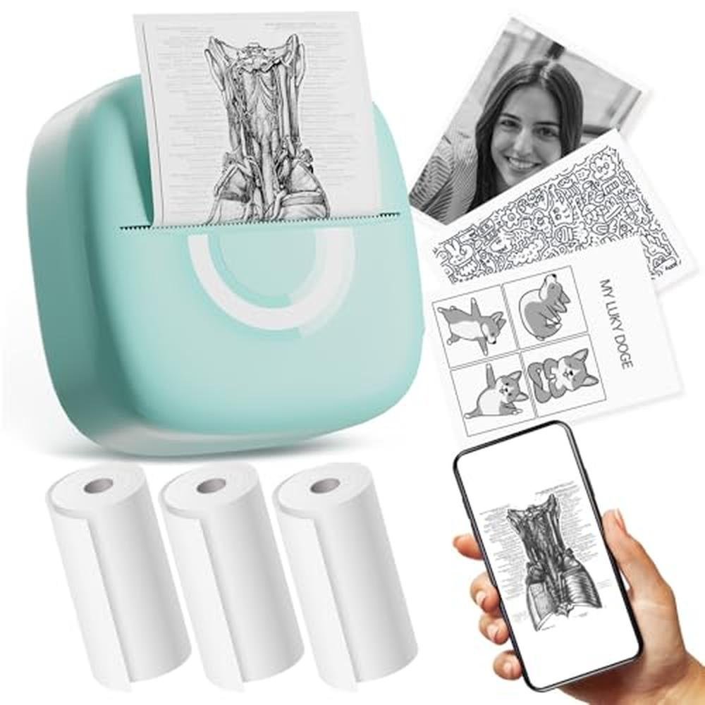 Printer Sticker: Mini Thermal Printer with 3 Rolls Paper – Front View