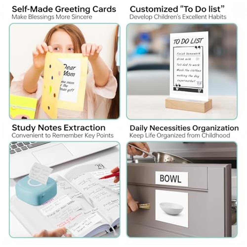Printer Sticker: Mini Thermal Printer with 3 Rolls Paper – Side View