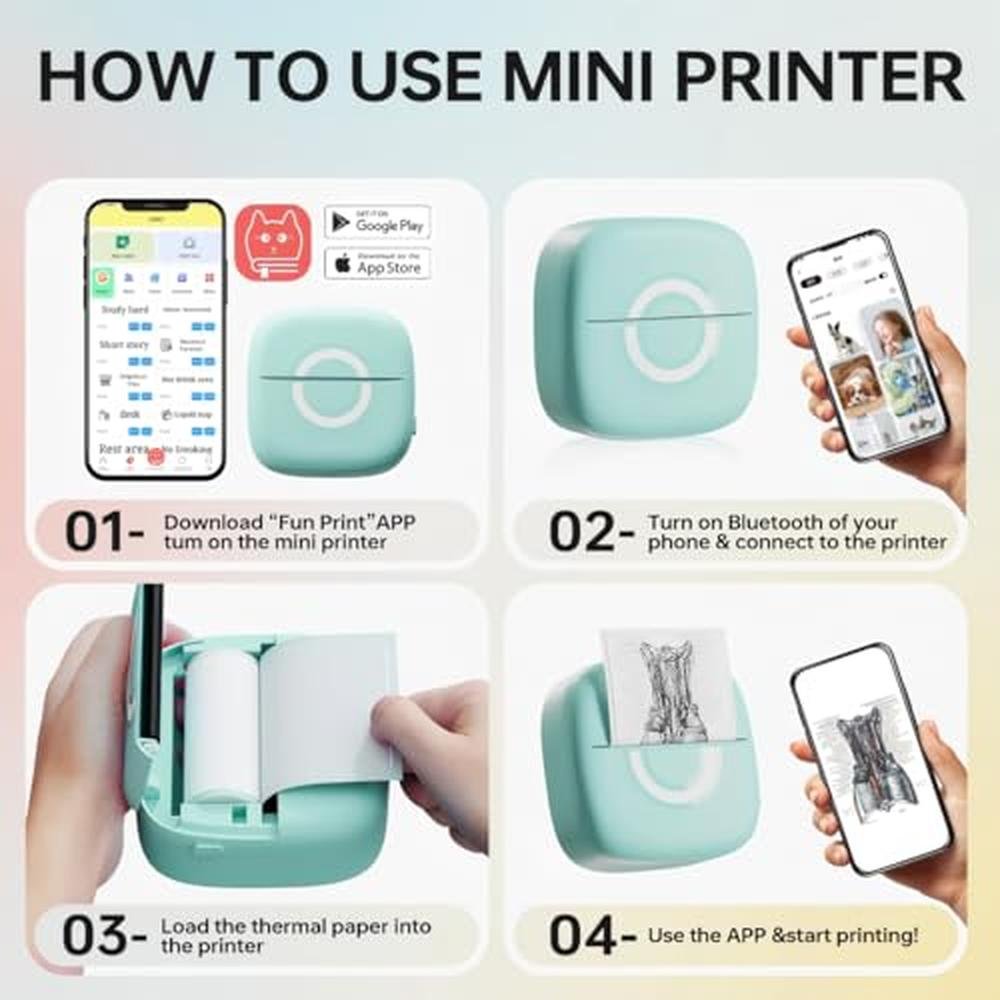 Printer Sticker: Mini Thermal Printer with 3 Rolls Paper – In Use