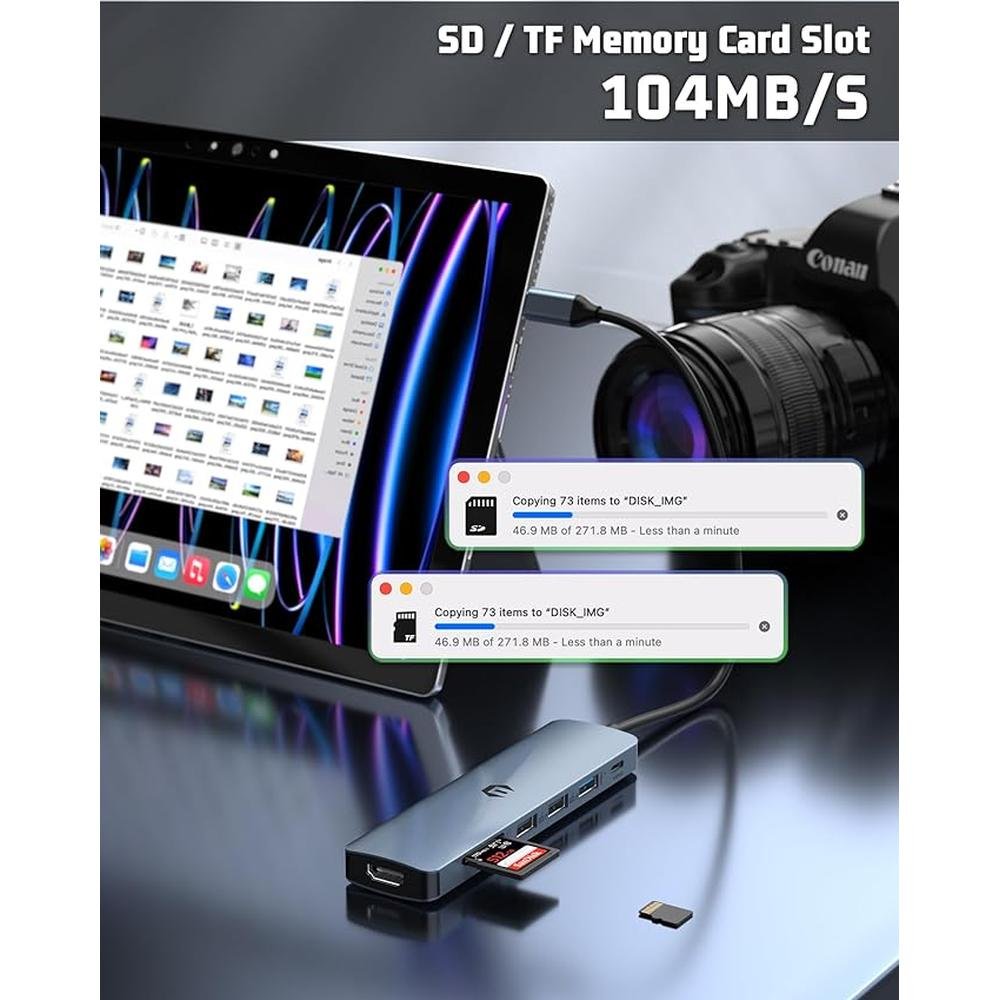 7 in 1 USB C Hub: Tymyp USB Adapter – Side View