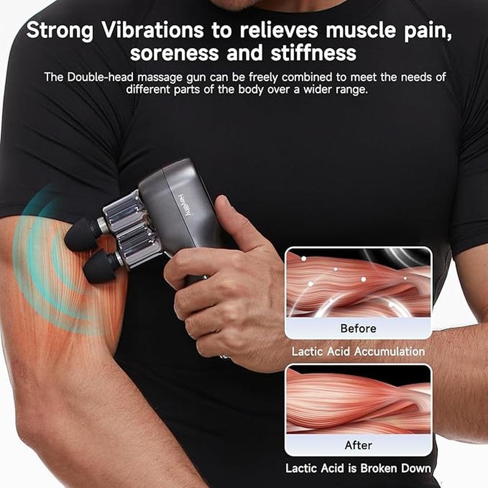 Gun Massage: HEYCHY Double-Head Mini Massage Gun Deep – Close-up Detail
