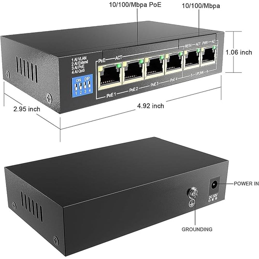 ENS 6 Ports PoE Switch: 4 PoE 60W – In Use