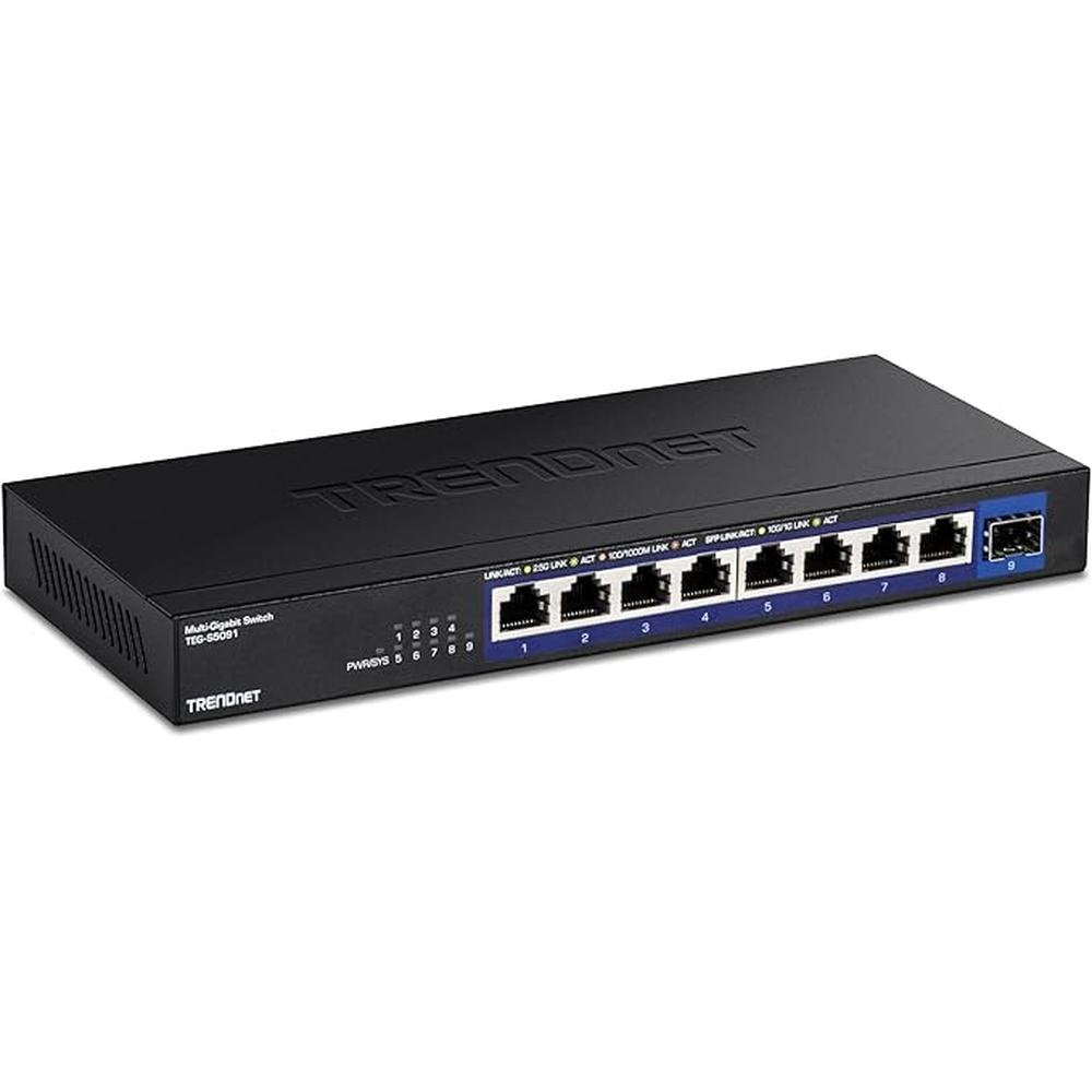 TRENDnet 9-Port Unmanaged 2.5G Switch with 10G SFP+ Port – Front View