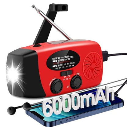 Emergency Radio: 6000mAh Hand Crank Solar Powered Radio – Front View