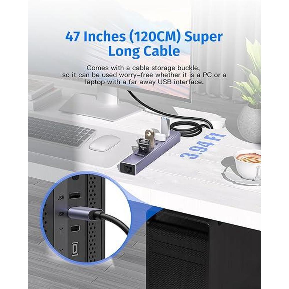 7-Ports USB 3.0 Hub: Premium USB Extension with Gigabit – Side View