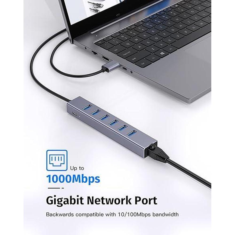 7-Ports USB 3.0 Hub: Premium USB Extension with Gigabit – Close-up Detail