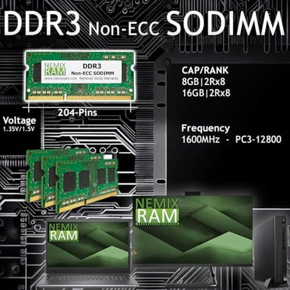8GB NEMIX RAM: 1X8GB DDR3 1600MHZ PC3-12800 2Rx8 1.35V – Side View