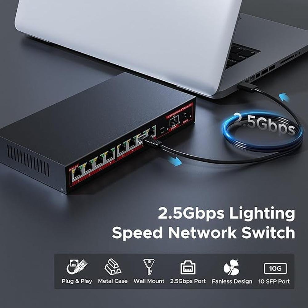 8 Port 2.5G Ethernet Switch with 1*10G SFP+ Slot – Close-up Detail