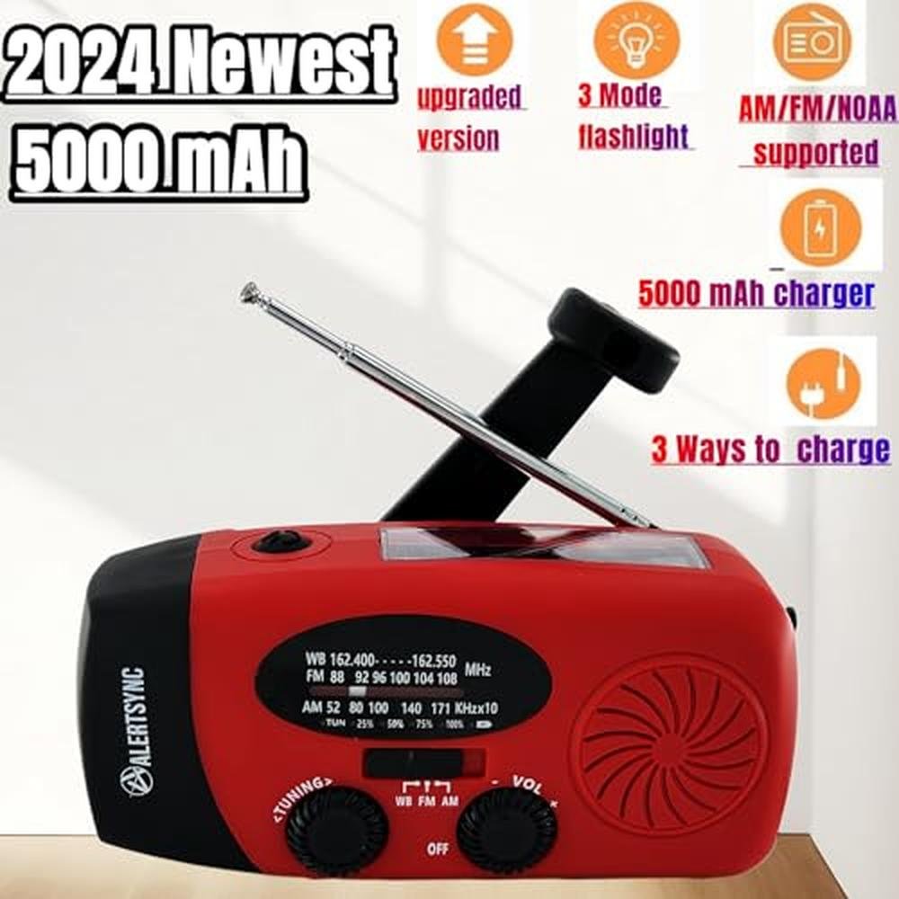 Radio 18500mWh: 5000mAh Hand Crank Emergency Weather Radio – Side View